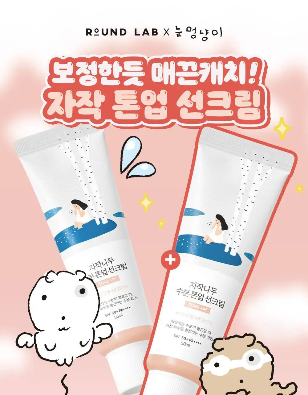 [1+1] 라운드랩 자작나무 수분 톤업 선크림 50ml 1+1 기획 상세페이지 1